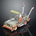 Green And Orange Military Style Toy Car With Roof Structure And Long Pole