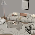 Cream wind sofa coffee table floor lamp carpet single sofa 3d model
