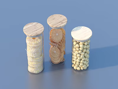 Canned Snacks Glass Jar Casual Snacks Dried Fruit Almond Candy 3d model