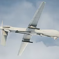 White Unmanned Fighter Drone Flying High In Sky With Long Wings And Payload
