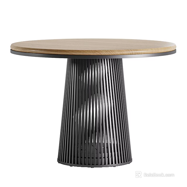 Modern Home Tea Table And Chairs With Wooden Top And Metal Base Design 3d model 