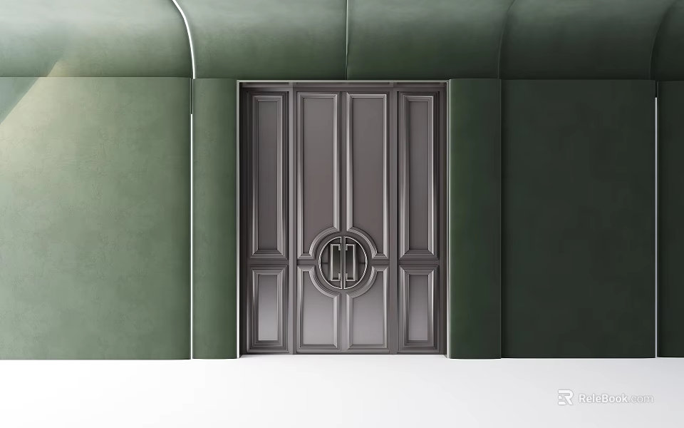Elegant Modern Double Doors With Circular Design On Green Walls 3d model