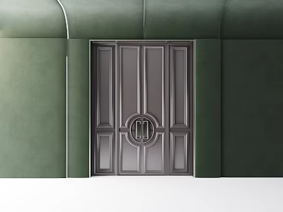 Elegant Modern Double Doors With Circular Design On Green Walls 3d model