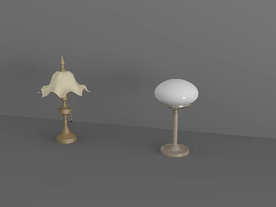 Two Table Lamps with Classic Cream Shade Gold Base and Modern White Globe Wooden Base 3d model