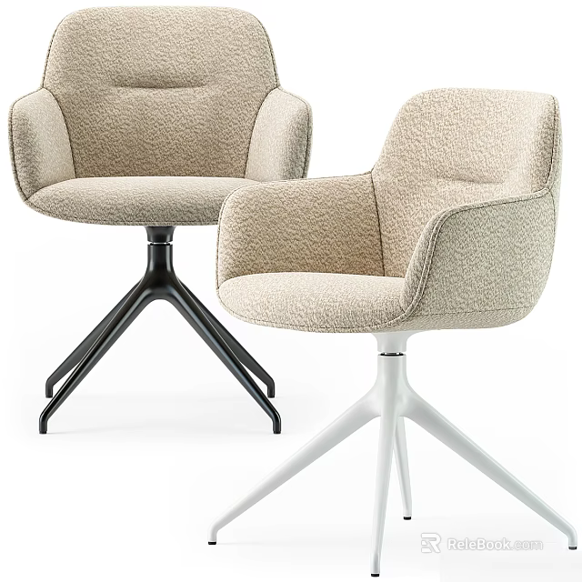 Comfortable Beige Leisure Chairs With Soft Fabric And Tripod Bases In Black And White 3d model 
