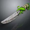 Fantasy Green Dagger With Textured White Blade And Plant Like Leaf Wrapped Hilt