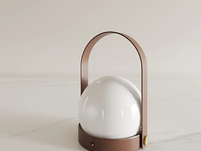 Modern Decorative Lamp With Brown Metal Handle And White Spherical Lampshade On Marble Countertop 3d model