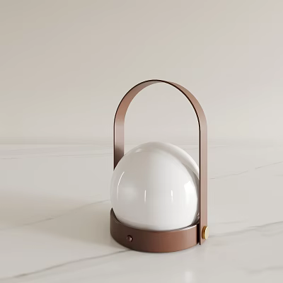 Modern Decorative Lamp With Brown Metal Handle And White Spherical Lampshade On Marble Countertop 3d model