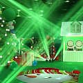 Vibrant Green Lit Children's Playground Stage With Castle Decorations Trees And Gift Boxes