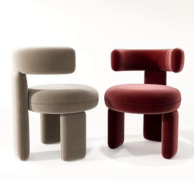 Velvet Upholstered Modern Accent Chairs Light Gray and Burgundy Rounded Backrest and Unique Leg Structure 3d model