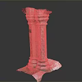 Column Shaped Sculpture Carving with Textured Surface and Weathered Metal Finish on White Base