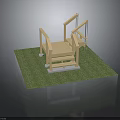 Wooden Platform With Steps And Railings On Green Grass Base