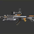 Futuristic Rifle With Scope Orange Gray Color Mechanical Design And Shiny Finish Reflection