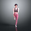Woman Stretching Leg in Gray Tank Top and Pink Leggings Against Gray Background