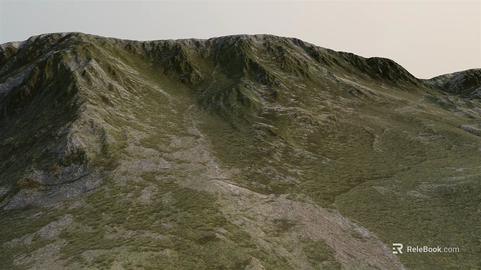 Natural Green Garden Landscape With Rolling Hillside Grass And Rocky Terrain Features 3d model 