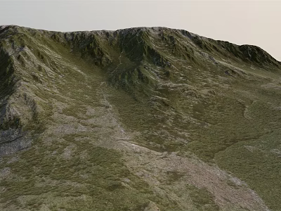 Natural Green Garden Landscape With Rolling Hillside Grass And Rocky Terrain Features 3d model