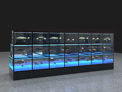 Multi Tiered Aquarium Display Cabinet With Blue Lighting And Fish Inside 3d model