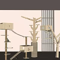Wooden Cat Trees With Various Platforms Treehouse Houses And Rope Bridges For Indoor Pet Play