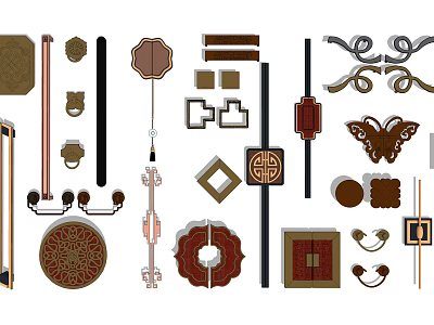 Various Decorative Handles With Butterfly Shapes Traditional Patterns And Modern Designs 3d model