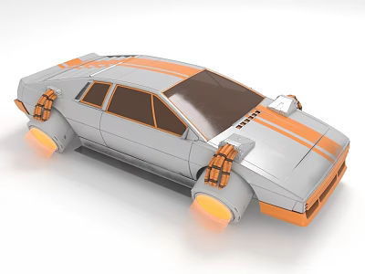 Futuristic Silver And Orange Concept Car With Glowing Thrusters And Orange Stripes 3d model