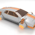 Futuristic Silver And Orange Concept Car With Glowing Thrusters And Orange Stripes