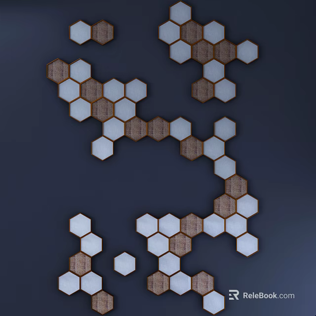 Geometric Hexagonal Wall Decor With Wooden And White Tiles On Dark Background 3d model 