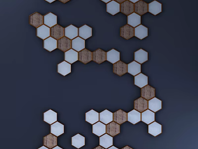 Geometric Hexagonal Wall Decor With Wooden And White Tiles On Dark Background 3d model