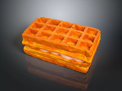Delicious Fluffy Waffle Sandwich With Ham Filling And Golden Brown Layers 3d model