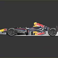 Red Bull Racing Car with Blue White Red Livery and Yellow Nose Cone Design