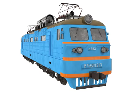 Blue Vintage Electric Train with Orange Stripes Hebei BJ601513 Locomotive Design 3d model
