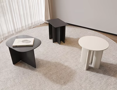 Modern Black and White Side Tables with Round and Geometric Design in Living Room 3d model