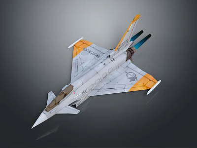 Modern Fighter Jet Model With Gray Body Orange White Wings Streamlined Design And Twin Engines 3d model