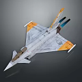 Modern Fighter Jet Model With Gray Body Orange White Wings Streamlined Design And Twin Engines
