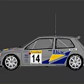 Silver Rally Racing Car with Liqui Moly Logo Blue Yellow Stripes Number 14