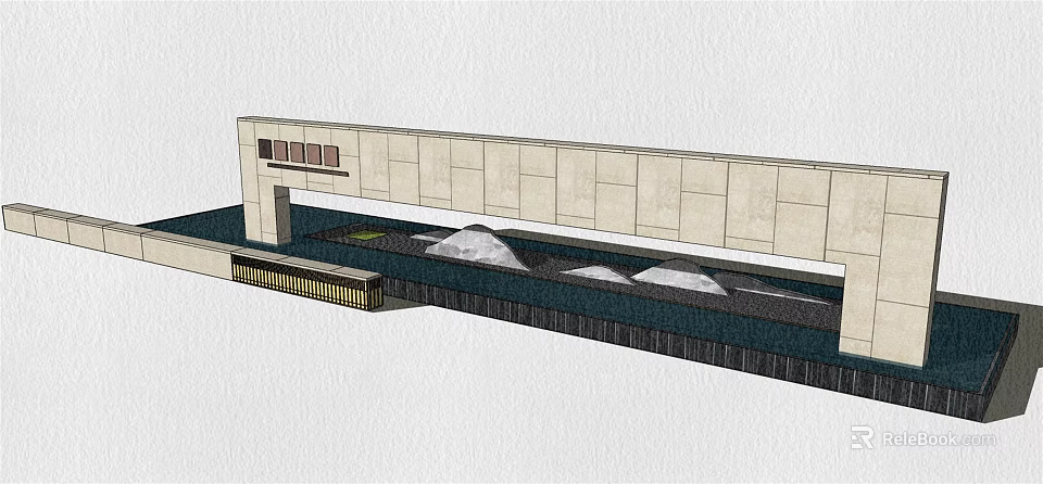 Modern Feature Wall Design With Stone Panels And Decorative Lighting Elements 3d model