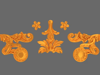 Golden Decorative Sculptural Carvings With Floral Scroll And Classical Design Elements 3d model