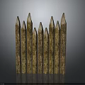 Wooden Stakes With Pointed Tops And Natural Texture Arranged In Row On Gray Background