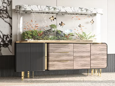 Luxury Aquarium With Plants Rockery Fish And Cabinet 3d model