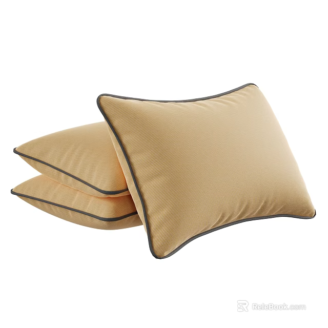 Soft Beige Throw Pillows With Dark Gray Piping Stacked For Home Decor 3d model 