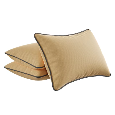 Soft Beige Throw Pillows With Dark Gray Piping Stacked For Home Decor 3d model