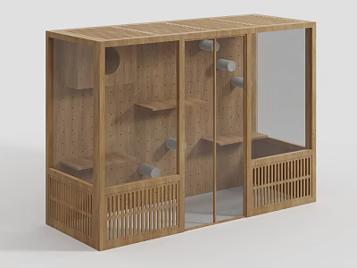 Modern Wooden Cabinet With Glass Doors Perforated Panels Gray Accessories And Shelves 3d model