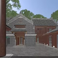 Traditional Ancient Chinese Architecture With Courtyard Wooden Columns Gray Walls And Traditional Roof