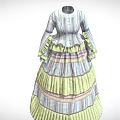Vintage Striped Dress With Layered Ruffles Flared Cuffs And Pastel Colors