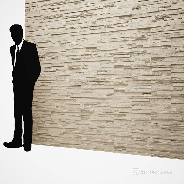 Building Exterior Wall Featuring Natural Stacked Stone Light Beige Textured Surface 3d model 