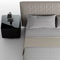 Modern Double Bed with Tufted Circular Pattern Headboard and Nightstands with Table Lamps 3d model
