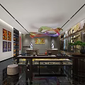 Vibrant Exhibition Hall Interior With Colorful Curved Decor Glass Display Cases And Patterned Carpet
