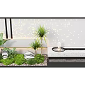 Modern Feature Wall Design with String Lights Green Plants and Small Water Fountain Decor
