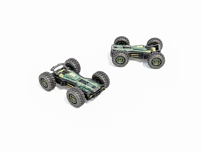 Green Toy Off Road Cars With Large Wheels And Detailed Model Design 3d model
