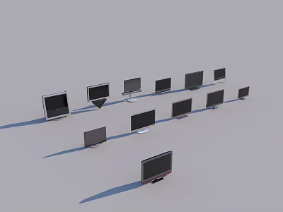 Multiple Computer Monitors Arranged in Display Setup on Grey Background 3d model