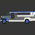 Vintage Blue And Silver Toy Bus With Retro Design And Brown Seats